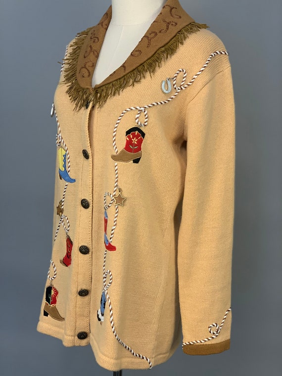 Dolly Storybook Knits Vintage Fringed Sweater Cow… - image 3