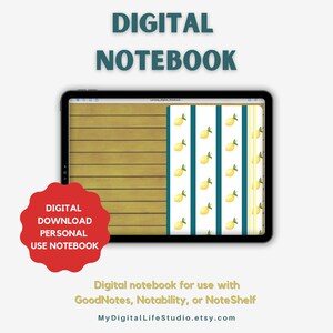 Lemony Digital Notebook | Use with Goodnotes | Noteshelf | Notability. 10 subject notebook to store stickers in or keep lists.