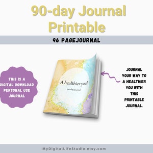Diario imprimible / Diario de 90 días / Indicaciones / Opciones saludables / Descarga digital para uso personal