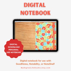 Happy Flowery Digital Notebook | Use with Goodnotes | Noteshelf | Notability. 10 subject notebook to store stickers in or keep lists.