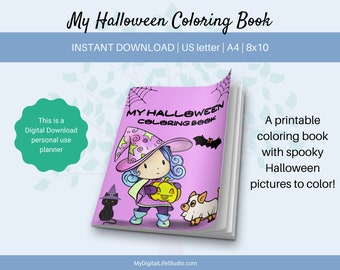 Printable Halloween Coloring Book | Cute Halloween Images | Ghost | Costumes | Witch | Pumpkin | Digital Download for personal use.