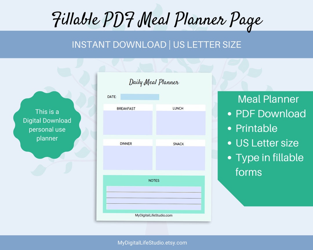 Meal Planning Fillable PDF | Printable | Digital Download | Editable ...