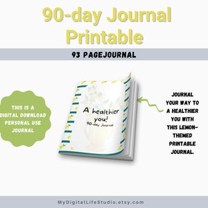 Diario imprimible con temática de limón / Diario de 90 días / Avisos / Opciones saludables / Descarga digital para uso personal / Carta de EE. UU., A4 y 8 x 10