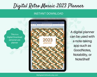 Digital Planner | Retro Mosaic | 2023 | Dated | Monthly | Daily | Hyperlinked | Use with Goodnotes, Noteshelf, or Notability