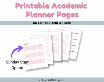 Pinks | Minimalist | Printable | Undated | Academic | Planner | Pages | Printable | Reusable | Daily | Monthly | For Personal Use