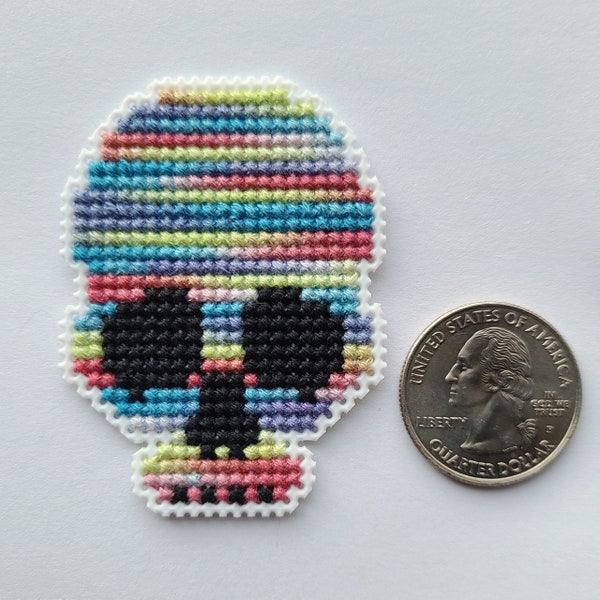 Multi-colored Skull Cross Stitched Magnet / Pin / Keyring