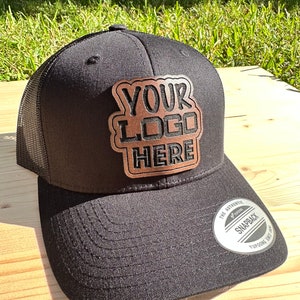 YOUR LOGO HERE Custom Leather Patch Trucker Hat, Company Logo, Personalized Patch Logo, Custom Text, Name, Design Business Logo