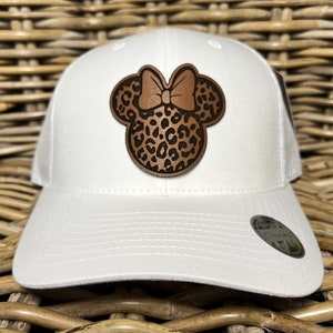 Custom Leather Patch Minnie Mouse Cheetah Print Hat