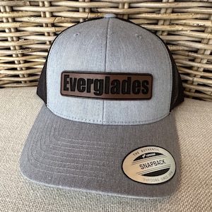 Everglades boats  Trucker Custom Boat Hat Custom made leather patch trucker hat. Personalized, text, business logo.