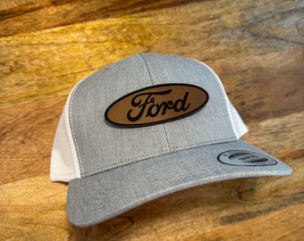 Gorra Ford Trucker personalizada. Gorra de camionero con parche de cuero, personalizada. Personalizada, con texto y logotipo.