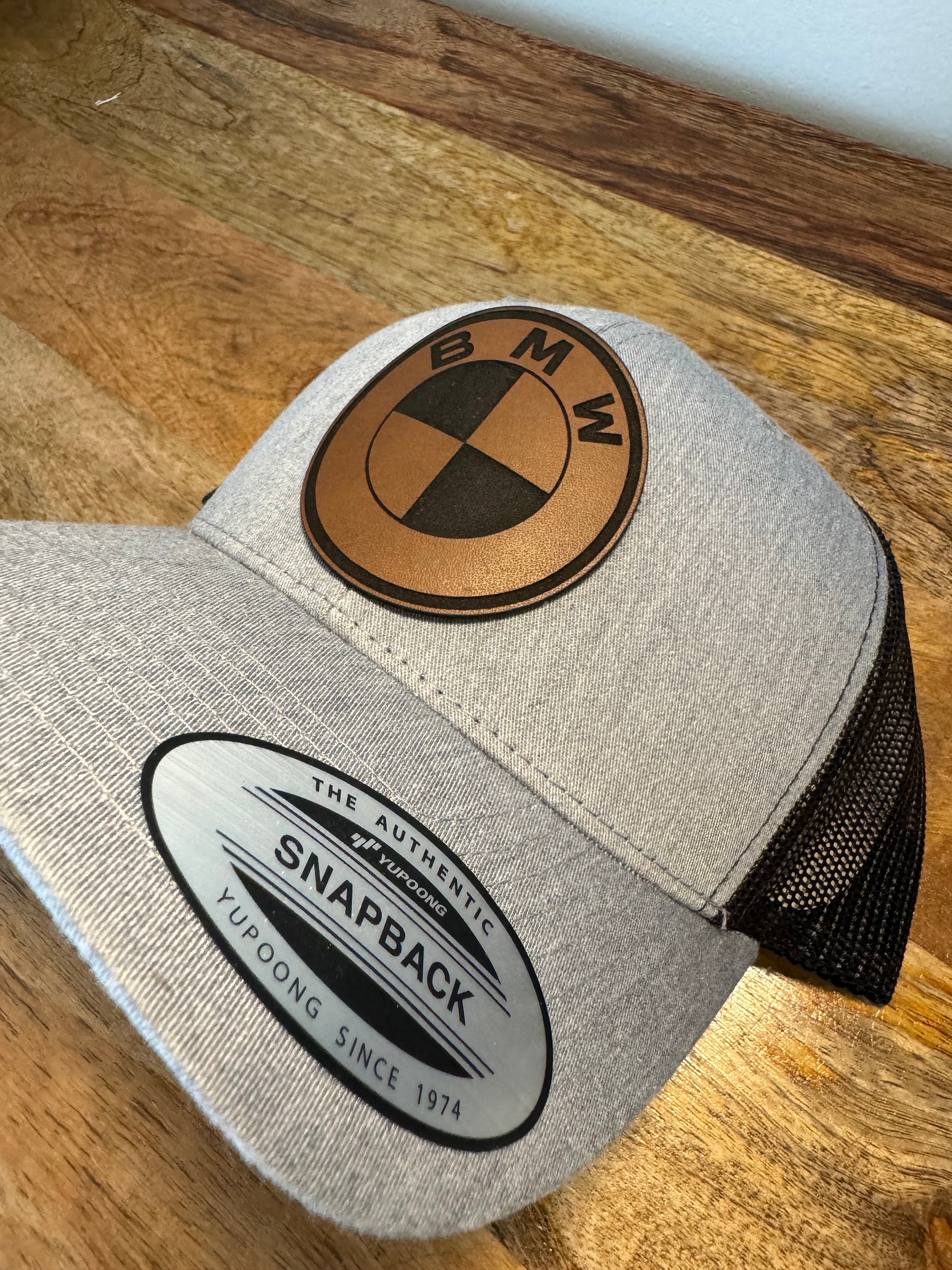 BMW Trucker Custom Car Hat Custom Made Leather Patch Trucker Hat ...