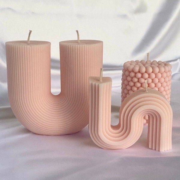 Modern candle, U Shaped Candle, S Shaped Candle, Pearl Candle, Ribbed Aesthetic, Pillar Candle,  Arch Sculpture Candle, Gift Soy candle set