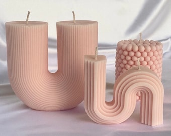 Modern candle, U Shaped Candle, S Shaped Candle, Pearl Candle, Ribbed Aesthetic, Pillar Candle,  Arch Sculpture Candle, Gift Soy candle set