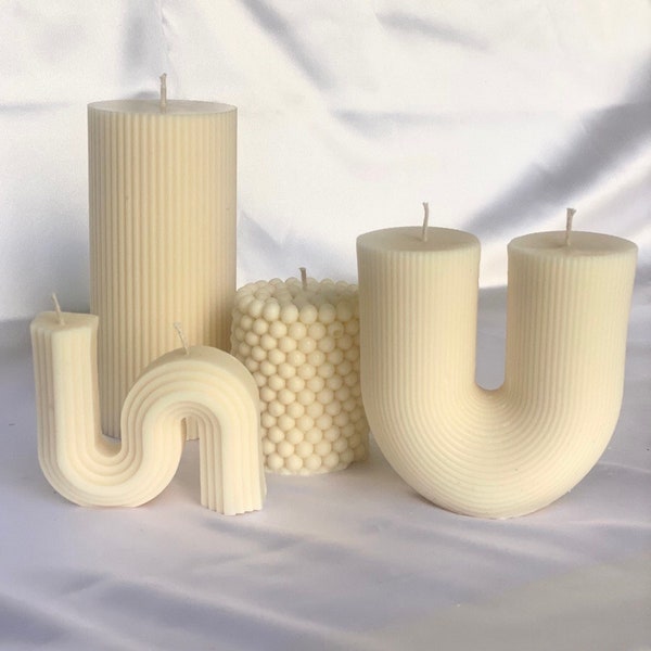 Modern candle, U Shaped Candle, S Shaped Candle, Pearl Candle, Ribbed Aesthetic, Pillar Candle,  Arch Sculpture Candle, Gift Soy candle set