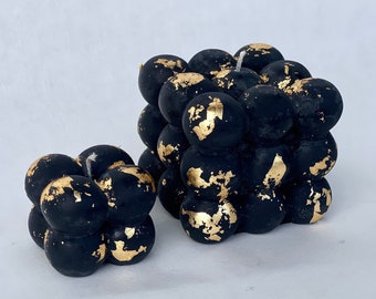 Set of 2 Soy Candle Bubble Cube, Handmade Candle Decorated with Gold Flakes