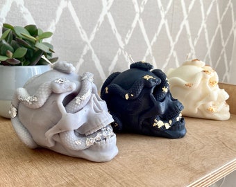 Skull Candle with Gold Flakes, Gothic Witch Candle, Homemade soy candle, Candle Gift, Halloween candle, Human Skull Candle, Skeleton Candle