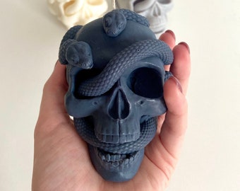 Skull Snake Candle, Gothic Witch Candle, Homemade soy candle, Candle Gift, Halloween candle, Human Skull Candle, Skeleton Sculpture Candle