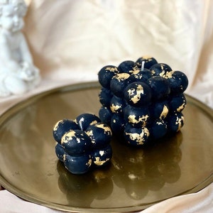 Ensemble de 2 cubes de bulles de bougies de soja, bougie faite à la main décorée de flocons dor image 2