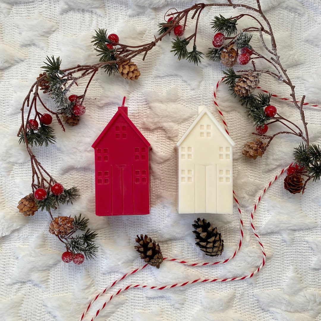 Christmas House Candle Winter Candle Scandinavian Townhouse Etsy