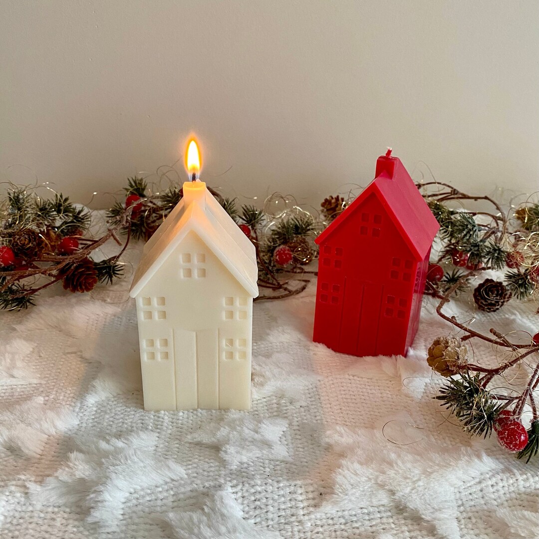 Christmas House Candle Winter Candle Scandinavian Townhouse Etsy
