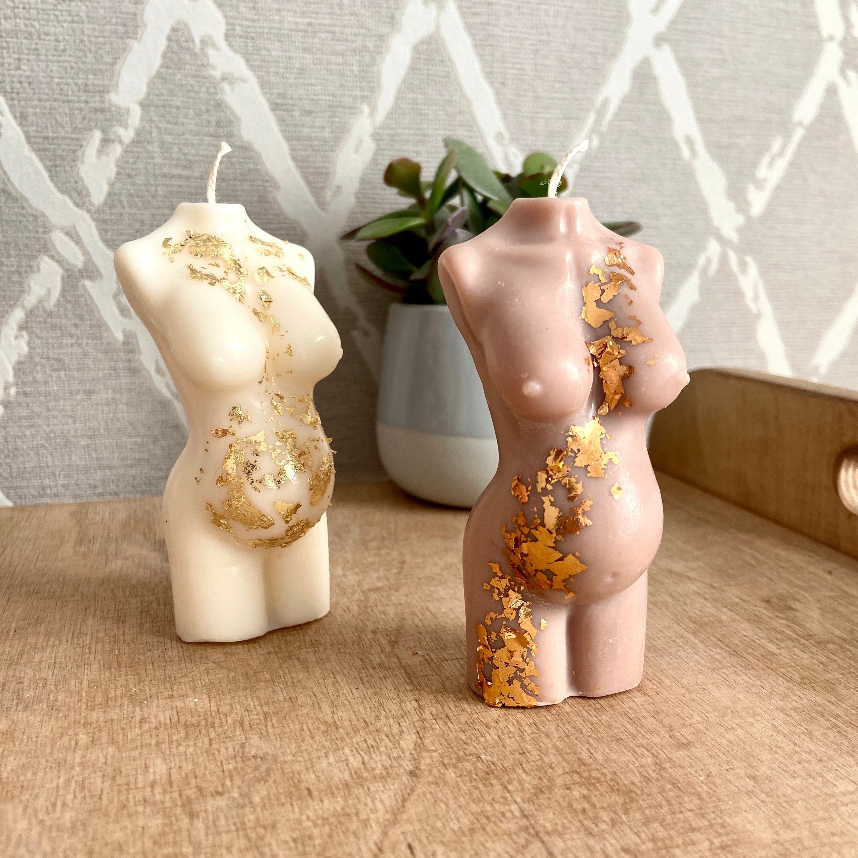 Pregnant Candle With Gold Flakes Pregnant Woman Body Candle Etsy