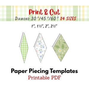 Diamond / Rhombus EPP Templates | Printable PDF (30/ 45/60)