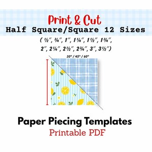 Druckbare EPP-Vorlagen für Quadrate/Halbquadrate und Dreiecke – 12 Größen, 2 Sets (PDF)