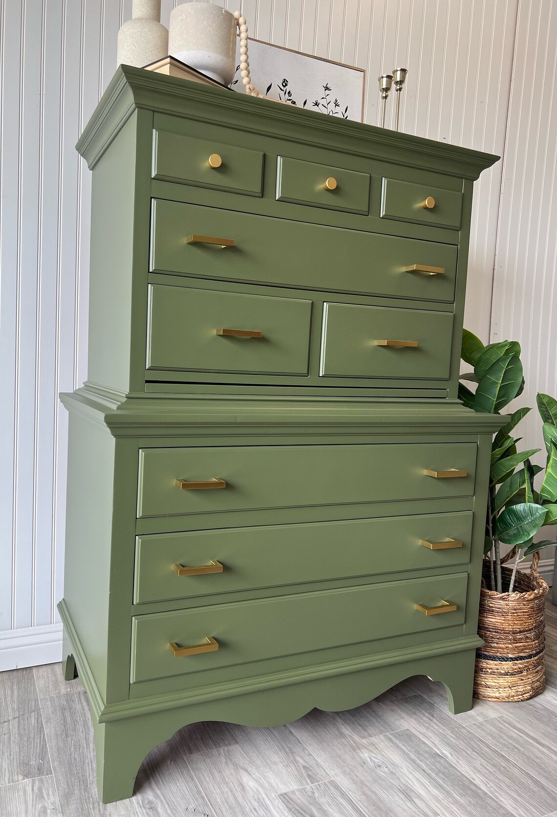 SOLD Olive Green Tallboy Dresser Modern Solid Wood Bedroom - Etsy