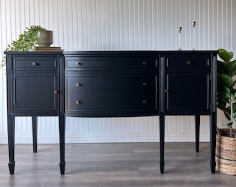 SOLD • Large Modern Solid Wood Buffet Foyer Entry Table Sideboard Dining Room Cabinet Storage Painted Black