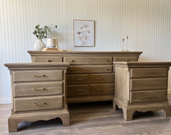 SOLD  Painted Faux Wood Bedroom Set: Dresser & Nightstands - Etsy