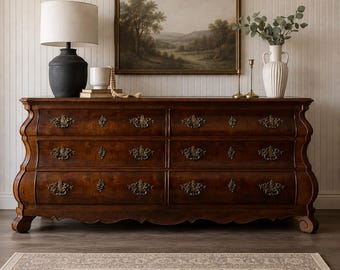 Henredon Bombe Burl Wood French Provincial Country Cottage Farmhouse Bedroom Furniture Dresser