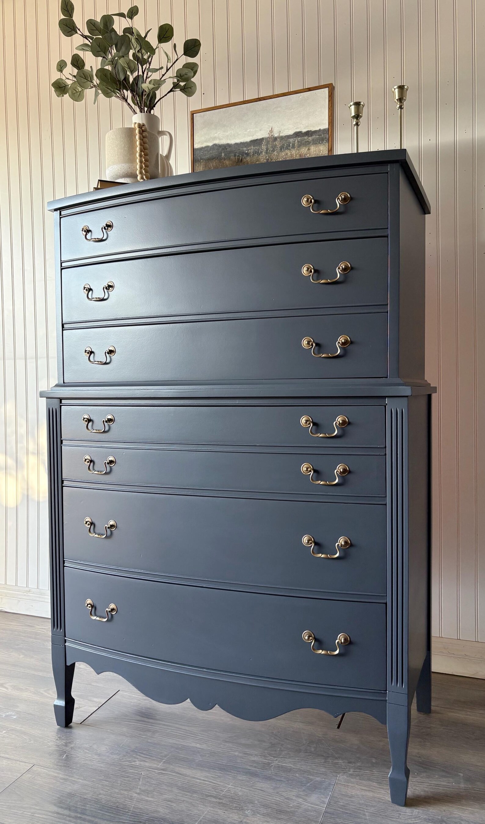 SOLD • Dixie Modern 6 Drawer Dresser Tallboy Chest of Drawers Solid