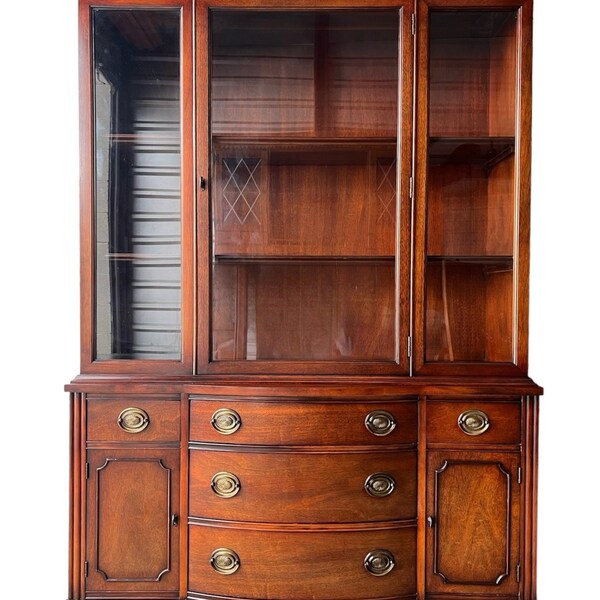 SOLD • Modern Hepplewhite Mahogany Drexel China Cabinet Hutch Buffet