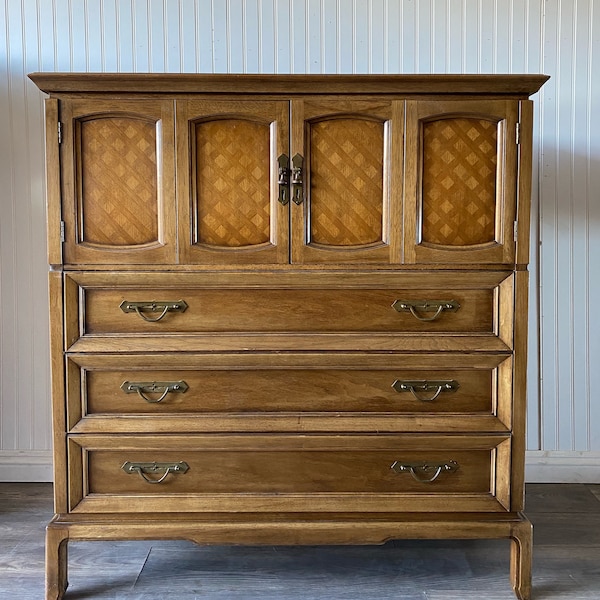 Vintage Thomasville Solid Wood Tallboy Dresser Chest of Drawers Armoire Modern Furniture