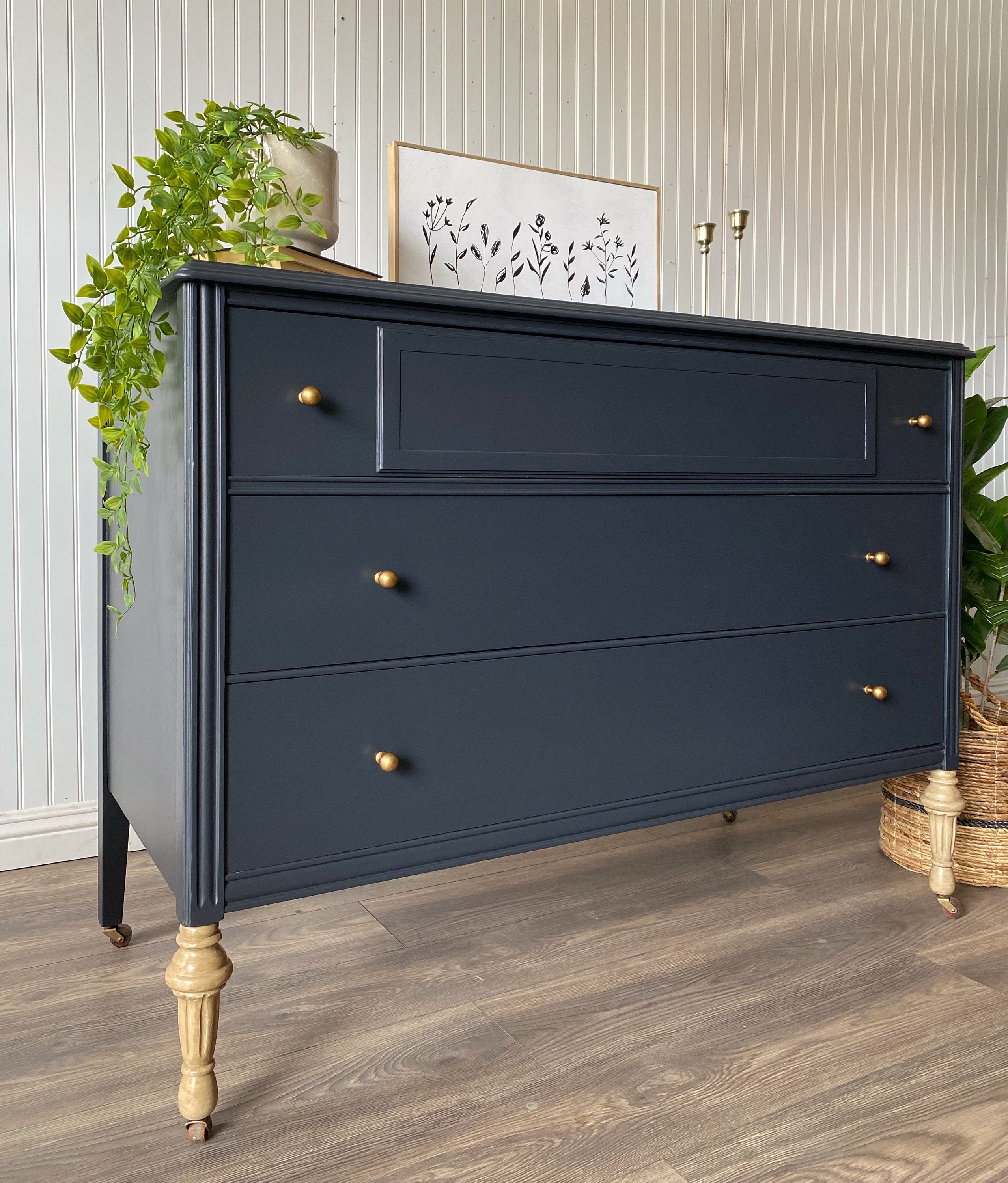 SOLD Vintage Dark Blue/ Gray Chest of Drawers Dresser Nursery Room Kids ...