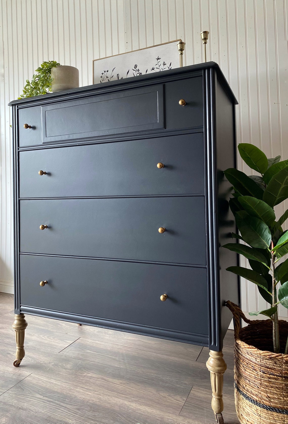 SOLD Vintage Dark Blue/ Gray Chest of Drawers Dresser Nursery Room Kids ...