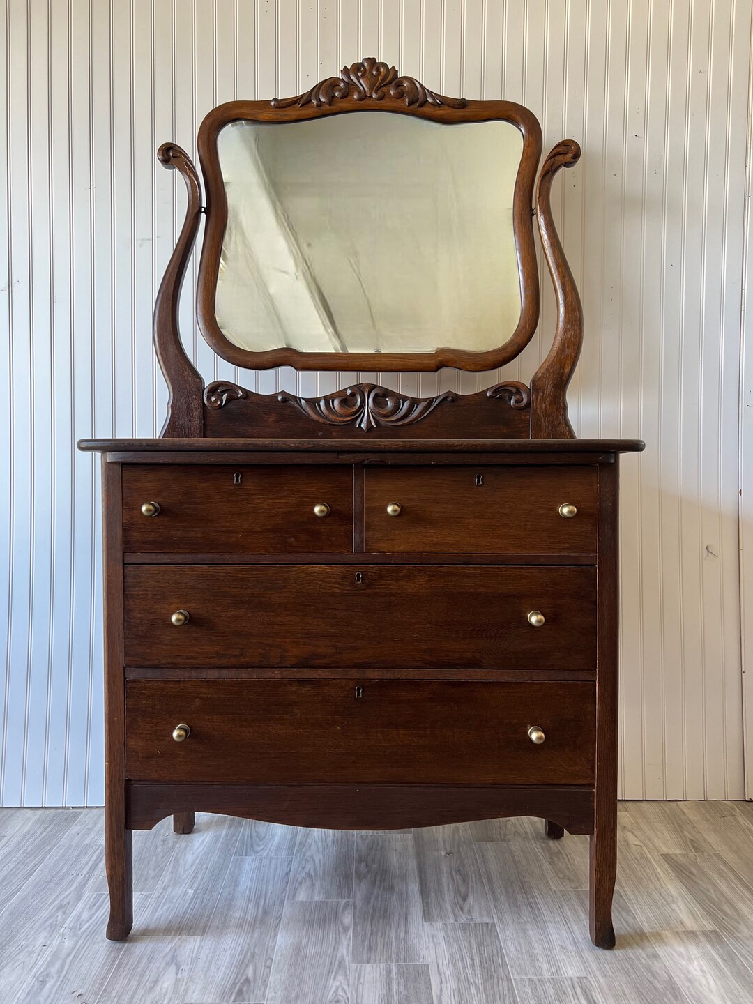 Vintage Solid Wood Dark Walnut Dresser Chest of Drawers With Etsy