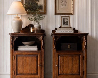 Vintage French Provincial Country Farmhouse Nightstand Set, Bedside Tables Bedroom Furniture Cabinet