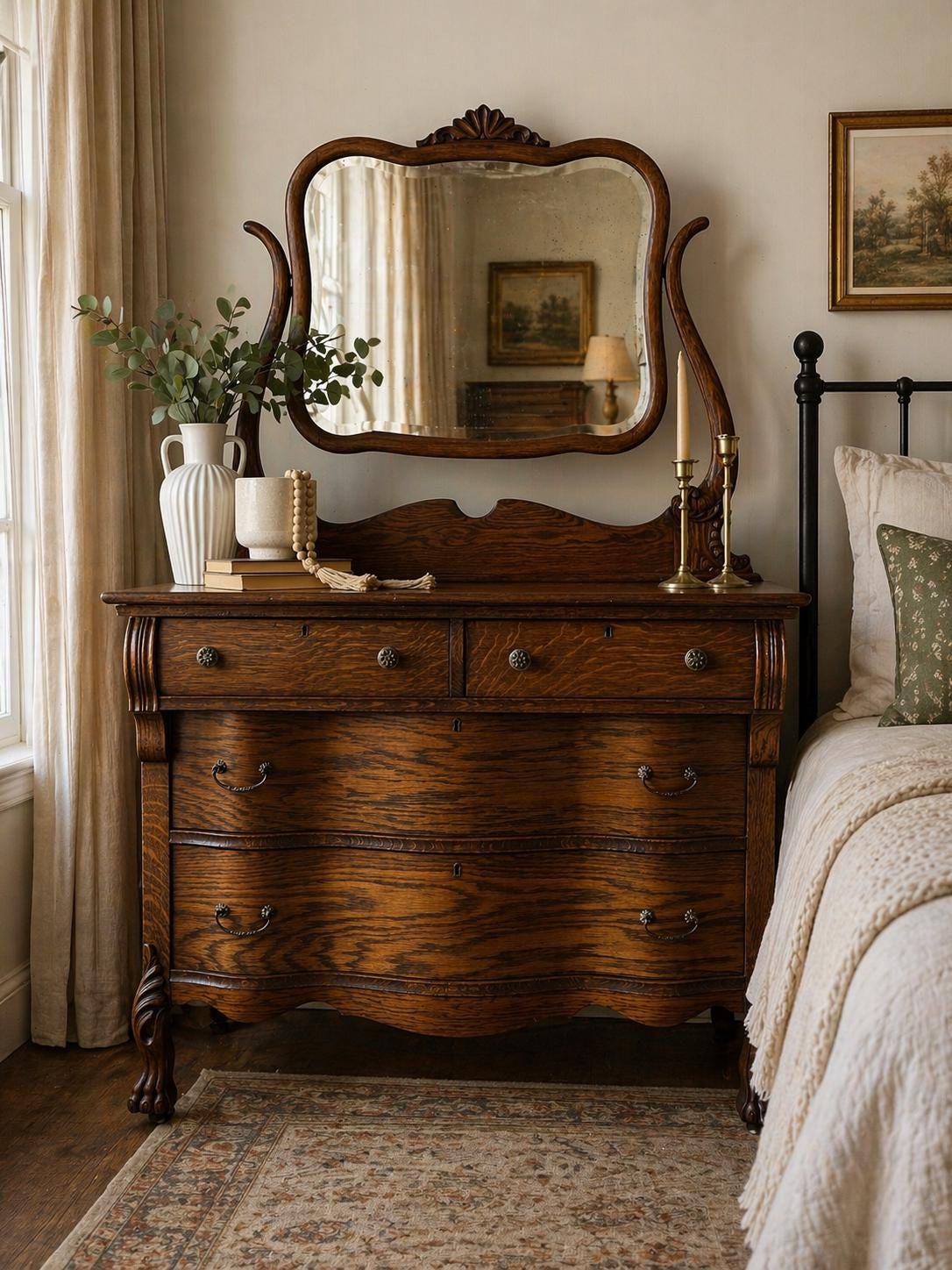 open lace back dress Antique Tiger Oak Two Over One Princess Dresser – Standpipe Antiques