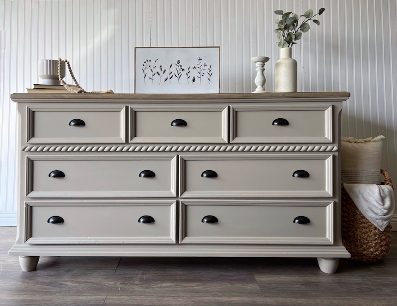 SOLD Taupe Modern Farmhouse Dresser Buffet Tv Stand Changing Table for