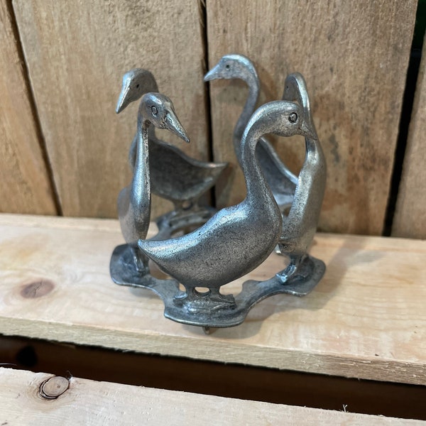 Vintage Metzke Pewter Circle of Ducks Statue Paperweight Home Decor