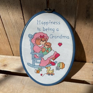 Vintage Bear Happiness is Being a Grandma Cross Stitch