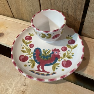 Vintage Rooster Folk Art Ceramic Candle Holder