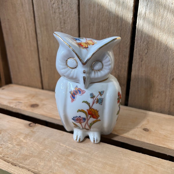 Vintage Floral Folk Art Owl Trinket Figurine