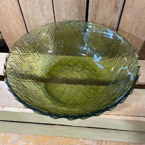 Cut Green Glass Bowl Etsy