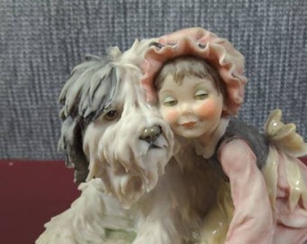 Giuseppe Armani 7 inch figurine "girl with sheep dog" 117E from the children collection, No Box, nick to ear