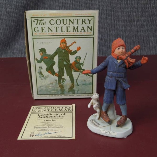 Figurine de Norman Rockwell « Thin Ice » (CG-6) par Dave Grossman Designs, en boîte avec COA