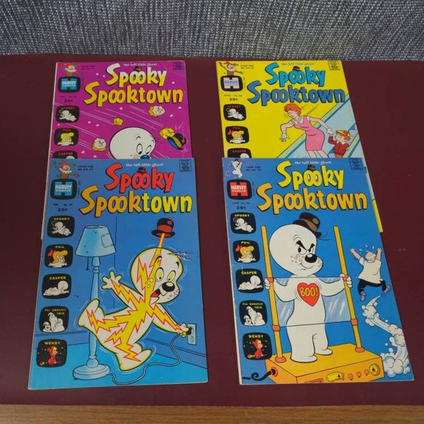 Four Spooky Spooktown comic books featuring Casper the friendly ghost, by Harvey Comics