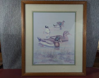 Anni Moller lithograph of mallard ducks