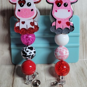 Valentine&#39;s Cow Badge Reel/ Lanyard/ Cow badge reel/ Sitting Cow badge reel/ cute cow
